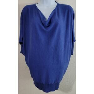 Eileen Fisher Blue Marled Draped Cowl Neck Sweater XS Lightweight Batwing Sleeve